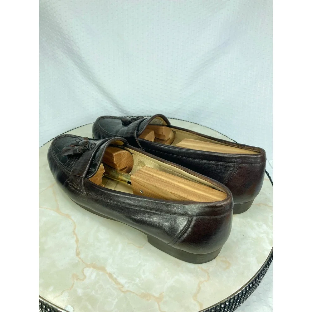 Bostonian Italian Leather Tassel Kiltie Loafers Mens 9 Brown Croc Embossed Shoes